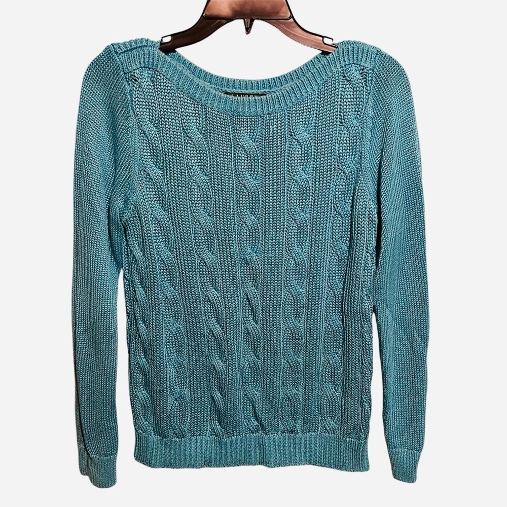 Lauren Ralph Lauren Boatneck Cable Knit Sweater M Light Blue